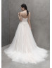 Luxury Ivory Sparkle Tulle Pearls Wedding Dress With Champagne Lining